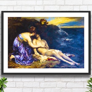 Alfred Philippe Roll 'Don Giovanni e l'Eden', artista romantico francese, arte mitologica basata sulla poesia di Ford Madox Brown, stampa giclée o stampa incorniciata.
