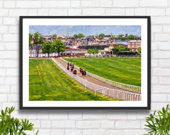 Warren Hill Gallops, Newmarket, Suffolk: Race Horses Training Impressionist Landscape Art Print or Canvas