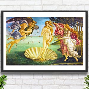 Sandro Botticelli 'Nascita di Venere' 1485 Artista rinascimentale italiano Mitologia greca Dea dell'Amore e della Bellezza stampa giclée o stampa incorniciata.