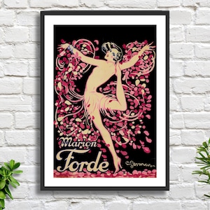 Charles Gesmar 'Marion Forde' 1926 Paris Tanzsängerin Art Deco Plakat französischer Künstler rosa Wanddekor Kunstdruck oder gerahmter Druck.