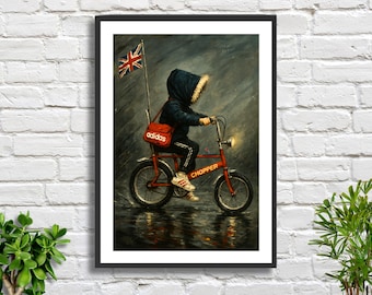 Red Chopper Bicycle: Brittisk popkultur Retro 1970-tals nostalgi väggkonst
