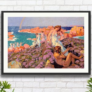 Maurice Denis 'Ulisse con Calipso' artista neoclassico francese mitologia greca scena nautica arte figurativa stampa giclée o stampa incorniciata.