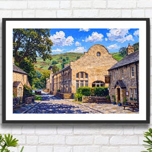 Barley Mow Inn & Village Hall, Barley, Lancashire: Forest of Bowland Impressionist Landscape Art Print