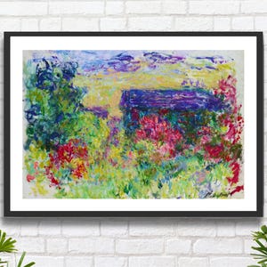 Claude Monet 'La casa tra le rose', stampa giclée di fiori di campagna impressionisti, paesaggio artistico o stampa giclée incorniciata. Regalo ideale.
