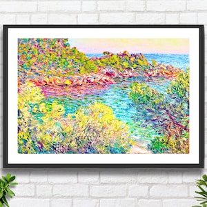 クロード・モネ「モンテカルロ近郊の風景」1883年 印象派の風景画、海岸の風景、アート、ジクレープリントまたは額入りジクレープリント。ギフトに最適です。