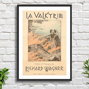 Eugène Grasset "La Valchiria. Poesia e musica di Richard Wagner" 1895 manifesto dell'opera mitologica romantica, stampa giclée o stampa incorniciata, regalo ideale
