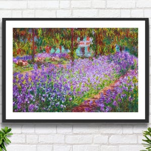 Monet Irises Garden Giclee Print: Impressionist Flower Landscape Art