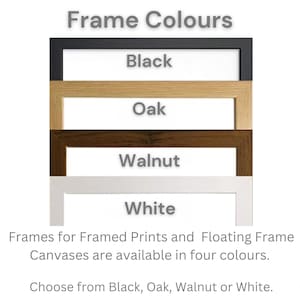 Slide with information about color choices of frames for framed prints and canvases with floating frames