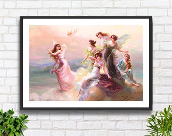 Impression giclée Edouard Bisson « Danse des nymphes » : art mural mythologie romantique française
