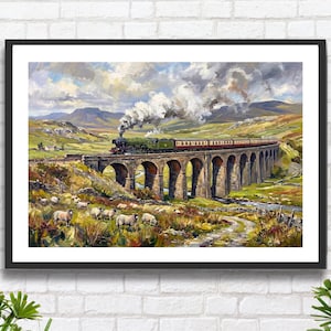 Flying Scotsman au-dessus du viaduc de Ribblehead : impression d'art murale chemin de fer du train à vapeur des Yorkshire Dales