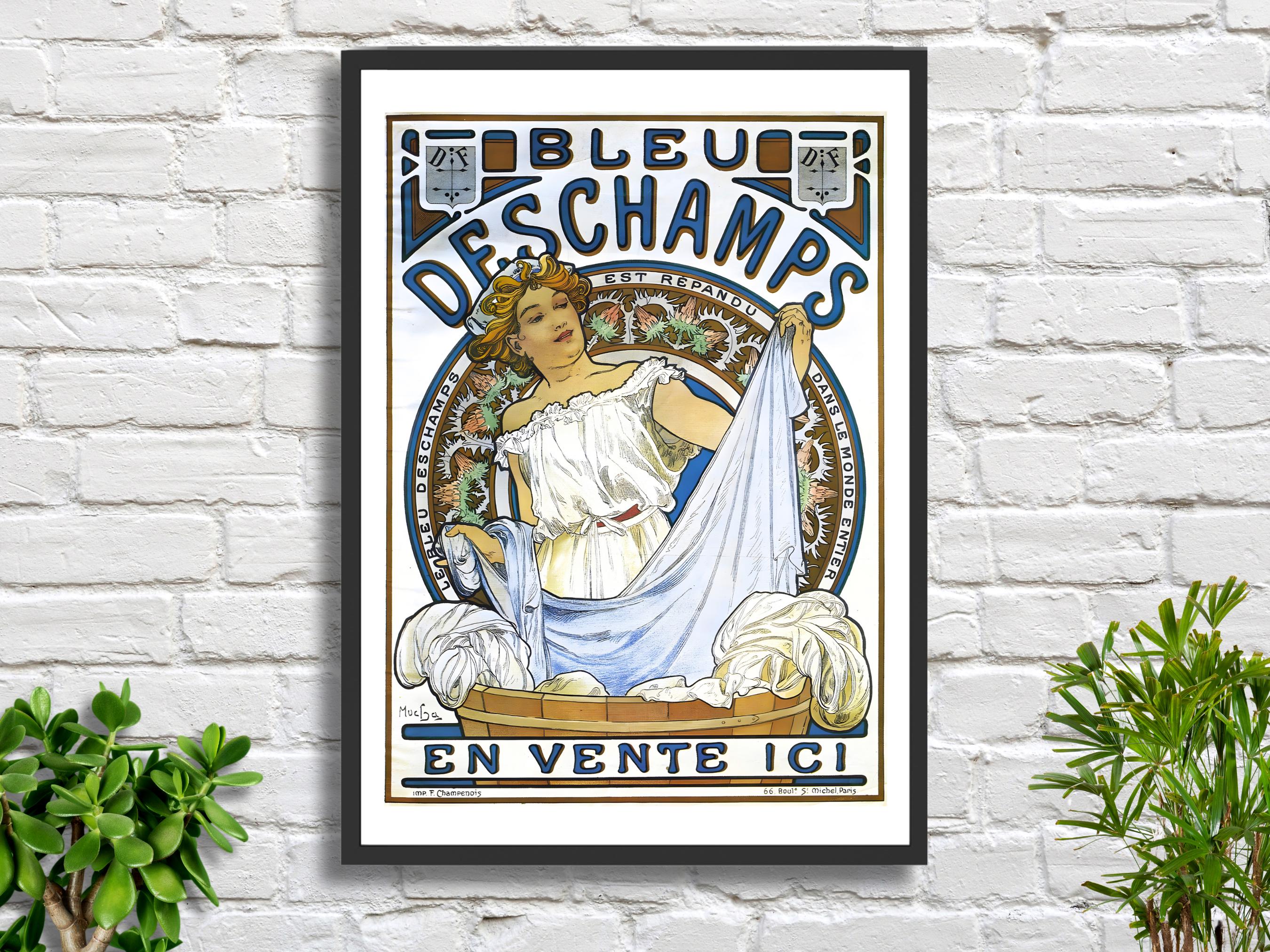 アルフォンス・ミュシャ アール ヌーボー プリント: ブルー デシャン