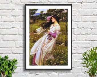 John William Waterhouse Windflowers: Pre-Raphaelite Romantic Wall Art Print