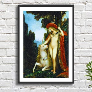 Gustave Moreau 'La Licorne' (L'Unicorno) Stampa giclée d'arte mitologica romantica simbolista francese, oppure stampa giclée incorniciata, ideale come regalo di compleanno.
