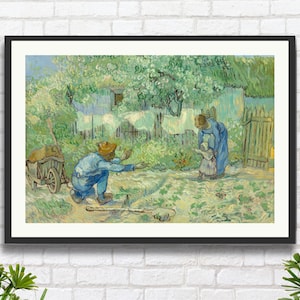 Vincent van Gogh "Primi passi, da Millet" 1890, paesaggio rurale francese, decorazione da parete verde, arte figurativa, stampa giclée/stampa incorniciata.