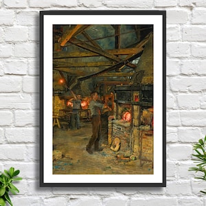 Marie-Francois Firmin-Girard "I soffiatori di vetro a Incheville Près Eu" Artista realista francese Arte figurativa parigina Stampa giclée/stampa incorniciata