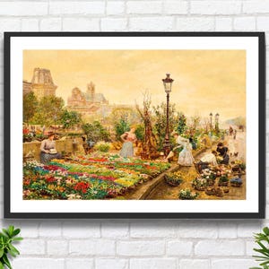 Marie-François Firmin-Girard, "Il Lungofiume dei Fiori e il Municipio", 1900, stampa giclée o stampa incorniciata, raffigurante un venditore di fiori. Ideale come regalo.