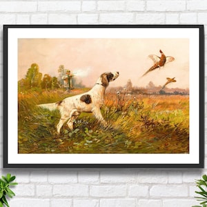 Moritz Müller 'Caccia al fagiano' 1909 springer spaniel e fagiano artista tedesco scena di fauna selvatica paesaggio arte stampa giclée o stampa incorniciata.