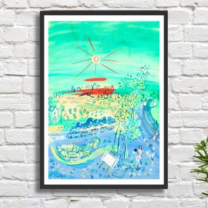 Raoul Dufy 'Le Train Bleu' (Il treno blu) 1935 Paesaggio impressionista scena costiera stampa giclée o stampa giclée incorniciata. Regalo ideale.