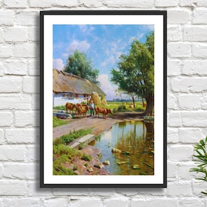 Peder Mørk Mønsted 'The street stagno in Strøby Egede, Køernevandes' artista danese paesaggio rurale arte stampa giclée o stampa incorniciata regalo ideale
