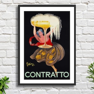 Leonetto Cappiello 'Contrato' 1922 Jugendstil italienischer Künstler Vintage Alkohol Werbeplakat schwarz Wanddekor Kunstdruck / gerahmter Druck