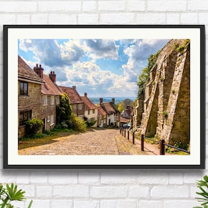 Gold Hill, Shaftesbury: Dorset by Berömd Hovis Street impressionistisk landskapskonsttryck eller kanvas