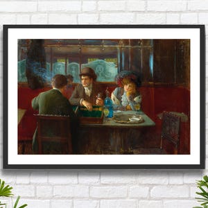 Jean Beraud "Backgammon al caffè" Scena di un caffè parigino Artista francese Arte figurativa Decorazione da parete rossa Stampa giclée o stampa incorniciata Regalo ideale