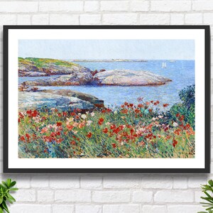 Childe Hassam, "Papaveri, Isola di Shoals", 1891. Artista americano con senso nautico e fiori. Stampa giclée o stampa incorniciata. Regalo ideale.