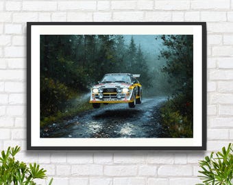 Impresión artística del Audi Quattro S2 Rally Car: Hannu Mikkola, 1985 RAC Rally