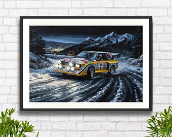Lámina artística del Audi Quattro S1 Rally: Stig Blomqvist, Rally de Montecarlo