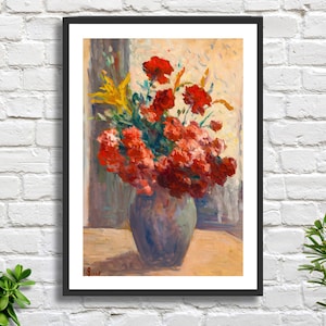 Maximilien Luce 'Bouquet De Fleurs Dans Un Vase' (Bouquet di fiori in un vaso) artista francese natura morta fiori stampa giclée o stampa incorniciata