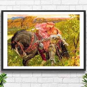 Frank Dicksee "Studio per La Belle Dame sans Merci" - Cavaliere in armatura scintillante, mitologia romantica, stampa giclée o stampa incorniciata. Regalo ideale.