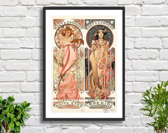 Alphonse Mucha &#39;Moët & Chandon Champagne&#39; 1899 Czech artist French White Star and Imperial Champagnes kitchen poster giclee print/frmed prnt