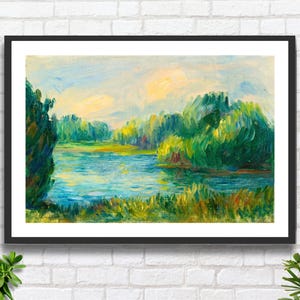 Pierre Auguste Renoir 'Riverside' (Bord De Riviere) artista impressionista francese, arte paesaggistica, decorazione da parete verde, stampa giclée o stampa incorniciata.