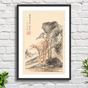 Pan Gongshou 'Paesaggi secondo i vecchi maestri P2' 1783 Illustrazione di arte cinese, decorazione murale beige, stampa giclée del periodo Edo o stampa giclée incorniciata