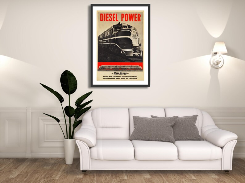 Art Deco Train Poster: 'diesel Power' Vintage Railroad Giclee Print - Etsy