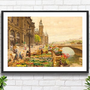 Marie-Francois Firmin-Girard 'The Flower Quay and the Clock Tower' 1908 stampa giclée di arte figurativa/stampa giclée incorniciata. Ideale come regalo di compleanno