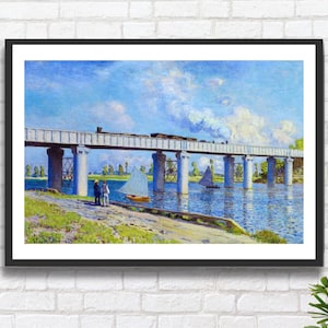 Monet &#39;Railway Bridge at Argenteuil&#39; Giclee Print: Impressionist Landscape Art