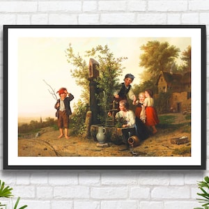 Johann Georg Meyer von Bremen "La bluff del cieco" artista tedesco, arte figurativa, bambini che giocano, stampa giclée o stampa incorniciata. Regalo ideale.