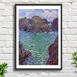 Claude Monet 'Port-Goulphar, Belle-Île', paesaggio costiero, artista impressionista francese, decorazione da parete blu, stampa giclée/stampa incorniciata.