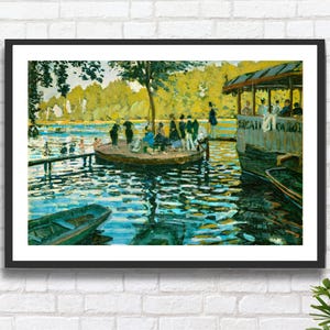Claude Monet 'La Grenouillére' 1869, impressionista francese, barche sulla Senna, paesaggio parigino, decorazione da parete verde, stampa giclée/stampa incorniciata