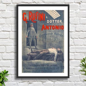 Vintage italienisches Plakat in der Farbe Rot und Grau mit der Aufschrift 'Doktor Antonio' ('Doktor Antonio') als Kunstdruck oder gerahmter Giclée-Druck.