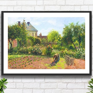 Camille Pissarro "Il giardino dell'artista a Eragny", decorazione da parete verde. Stampa giclée o incorniciata di un paesaggio francese. Ideale come regalo.
