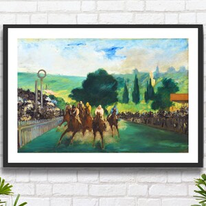 Édouard Manet "Le corse di Longchamp" 1866 Stampa giclée impressionista di paesaggio con corse di cavalli o stampa giclée incorniciata. Ideale come regalo di compleanno.