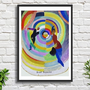 Robert Delaunay &#39;Political Drama&#39; 1914 Französischer Orphismus Künstler mehrfarbiger Kreisform abstrakte Kunst Giclée Druck / gerahmter Druck. Ideales Geschenk
