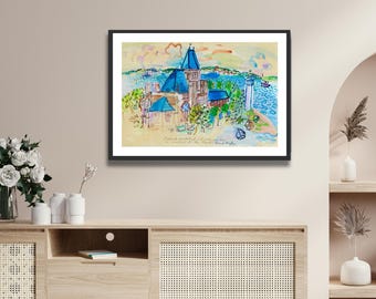 ラウル・デュフィ「キルブフの教会」ジクレー版画: フランスの川辺の