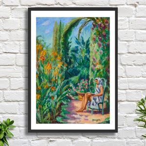 Henri Manguin 'Odette nel giardino di Oustalet' (Odette dans le jardin de l'Oustalet) 1933 stampa giclée dell'artista fauvismo francese/stampa incorniciata.