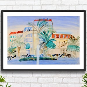 Decorazione da parete blu "Hotel a Cannes" di Raoul Dufy. Artista impressionista francese. Paesaggio del sud della Francia. Stampa giclée o stampa incorniciata. Regalo ideale.