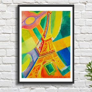 Robert Delaunay &#39;La Tour Eiffel&#39; 1928 French Artist yellow and green abstract Paris scene giclee print or framed print. Ideal birthday gift.