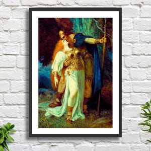 Ferdinand Leeke 'L'addio di Wotan a Brunilde', opera d'arte raffigurante la mitologia norrena/vichinga/delle Valchirie, stampa giclée o stampa incorniciata.