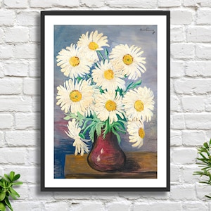 Moïse Kislin 'Bouquet de Marguerites' (Mazzo di margherite) 1948 natura morta con fiori. Artista francese, stampa giclée o stampa incorniciata. Regalo ideale.